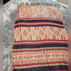 Like new fringed Pashmina, Scarf, Wrap, 30" x 26", deep oranges, golds, and navy